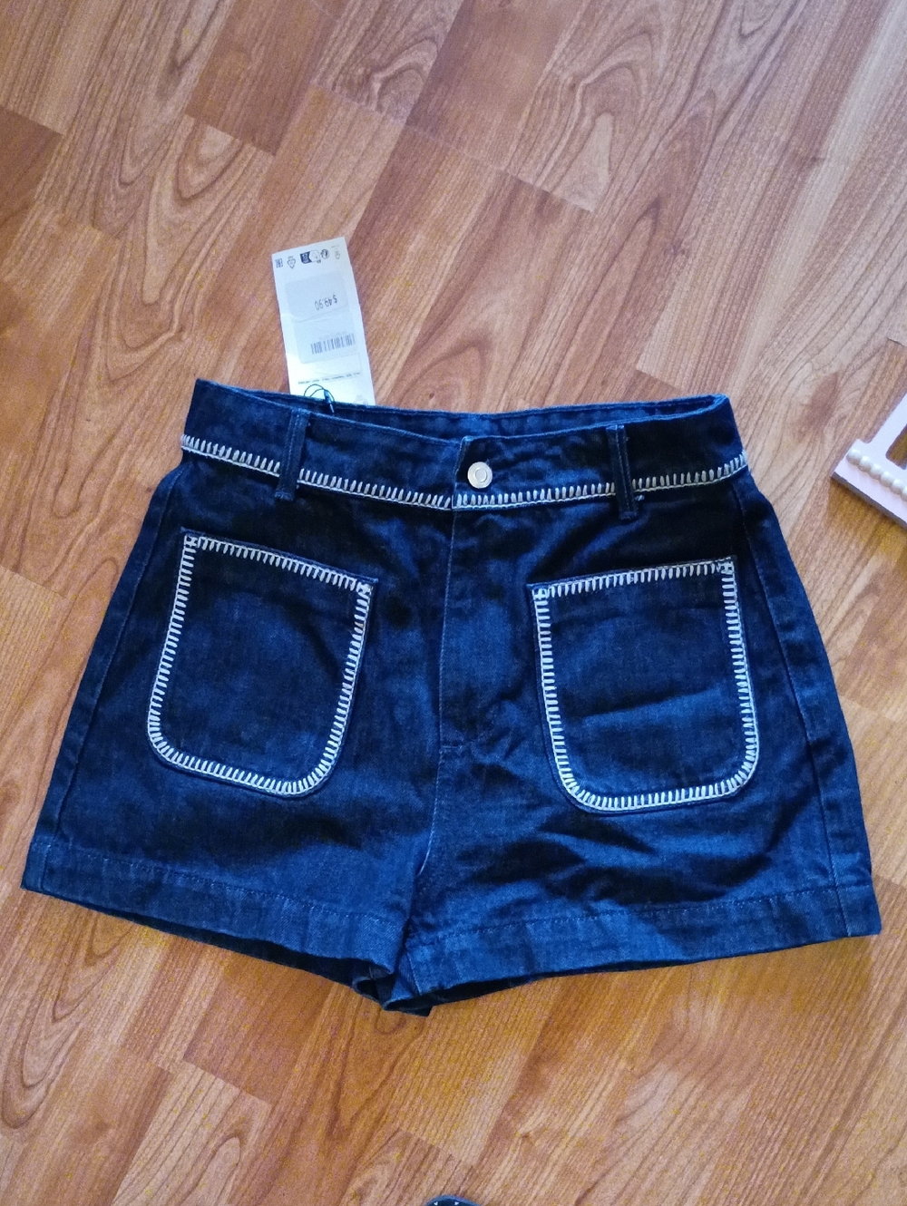 Zara Dark Blue Denim Shorts with White Trim